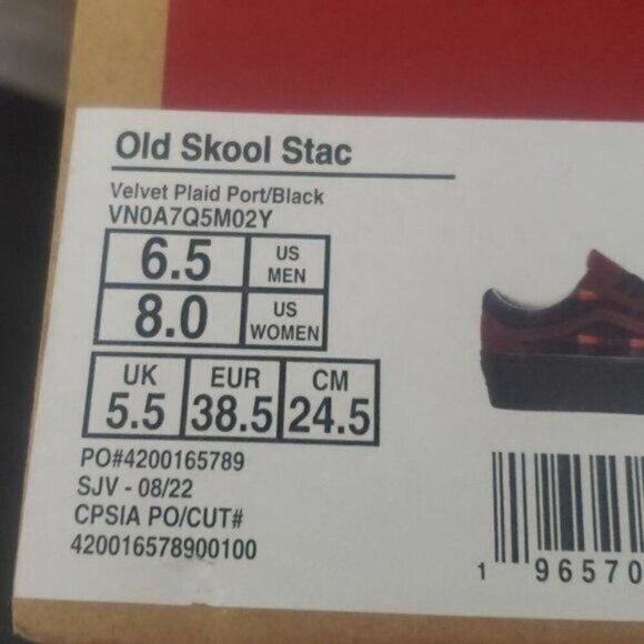 New Vans Old Skool Stacked Red Platforms Womens Shoes Size 8 Velvet Plaid Grunge - Picture 10 of 10